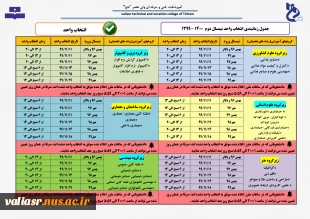 اطلاعیه شماره 4 انتخاب واحد نیمسال دوم سال تحصیلی 400 - 1399 (بهمن 99) - زمان بندی انتخاب واحد 2