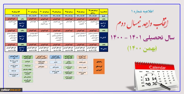 اطلاعیه شماره یک انتخاب واحد نیمسال دوم 1400 2