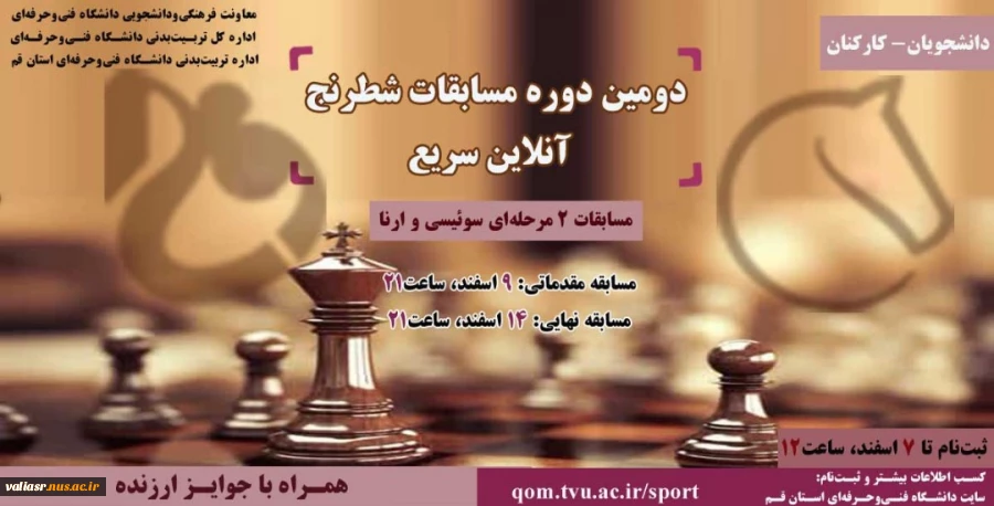 دومین دوره مسابقات شطرنج آنلاین سریع ( مسابقات دو مرحله ای سوییسی و ارنا) 2