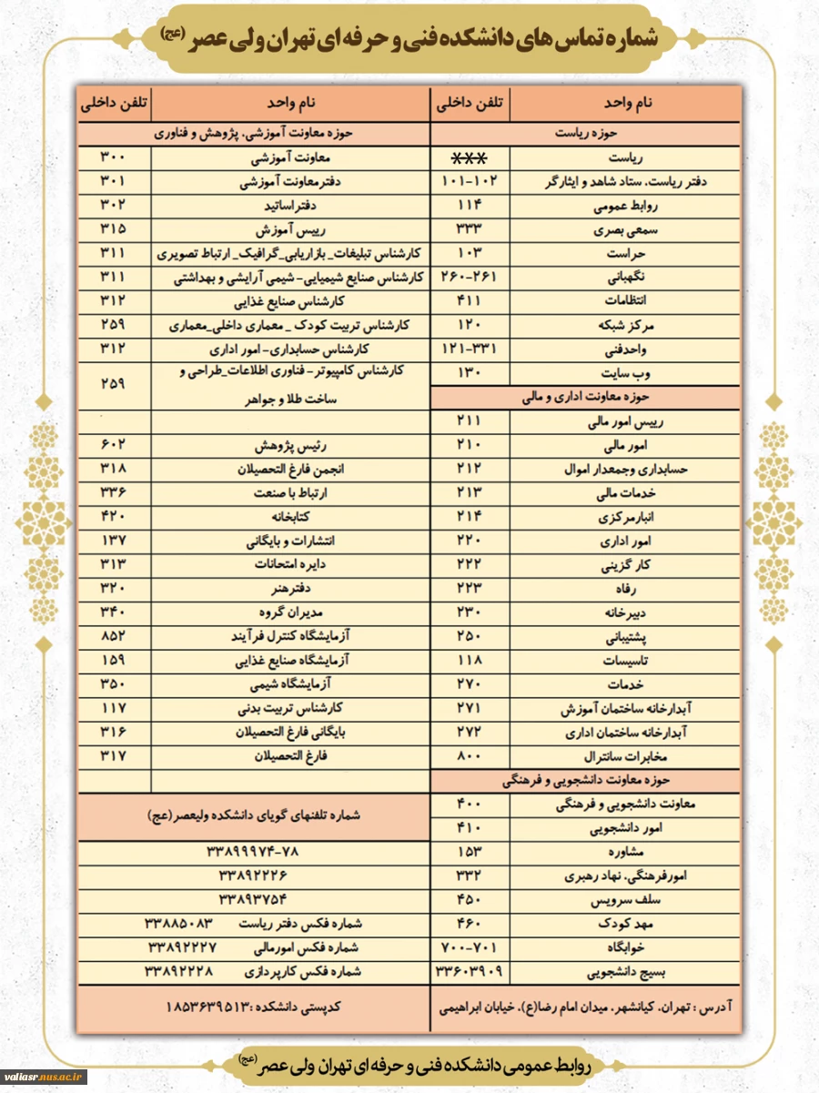 راههای ارتباط با مسوولین دانشکده فنی و حرفه ای تهران ولی عصر(عج) 2