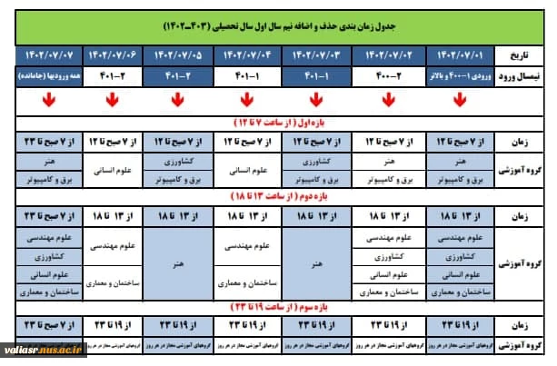 جدول زمانبندی حذف و اضافه نیمسال اول 1403-1402 4