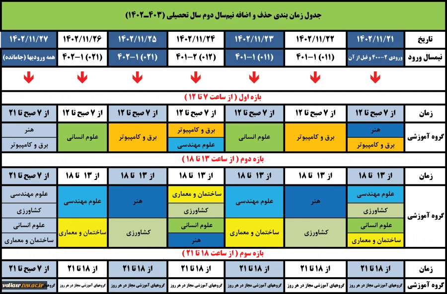 جدول زمان بندی حذف و اضافه نیم‌سال دوم سال تحصیلی (403ـ1402) 2