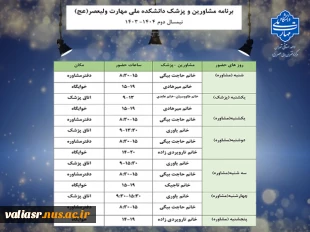 برنامه مشاورین و پزشک دانشکده ملی مهارت ولی عصر(عج) 2