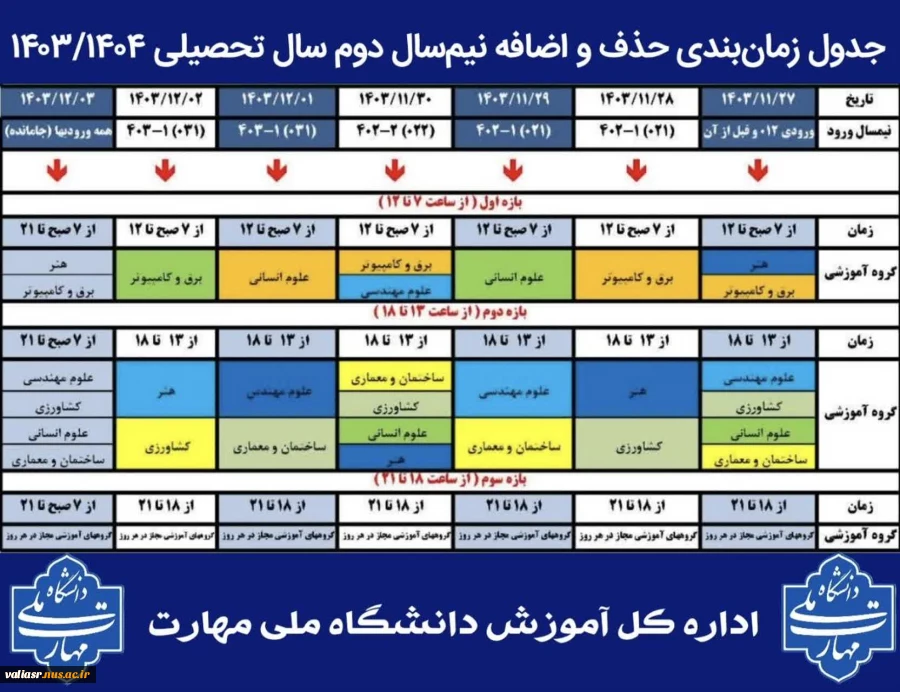 جدول زمان‌بندی حذف و اضافه نیم‌سال دوم سال‌تحصیلی ۱۴۰۳/۱۴۰۴ (بهمن ۱۴۰۳ -- ترم ۰۳۲)  2