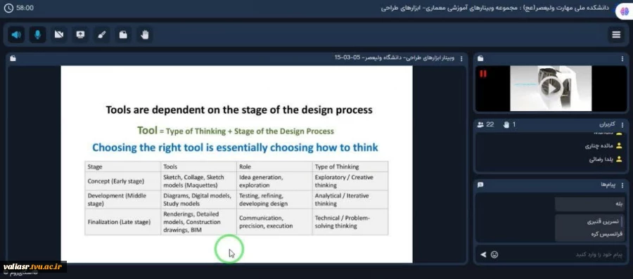 وبینار آموزشی "ابزارهای طراحی" از مجموعه وبینارهای آموزشی معماری در دانشکده ملی مهارت ولی عصر(عج) برگزار شد 2